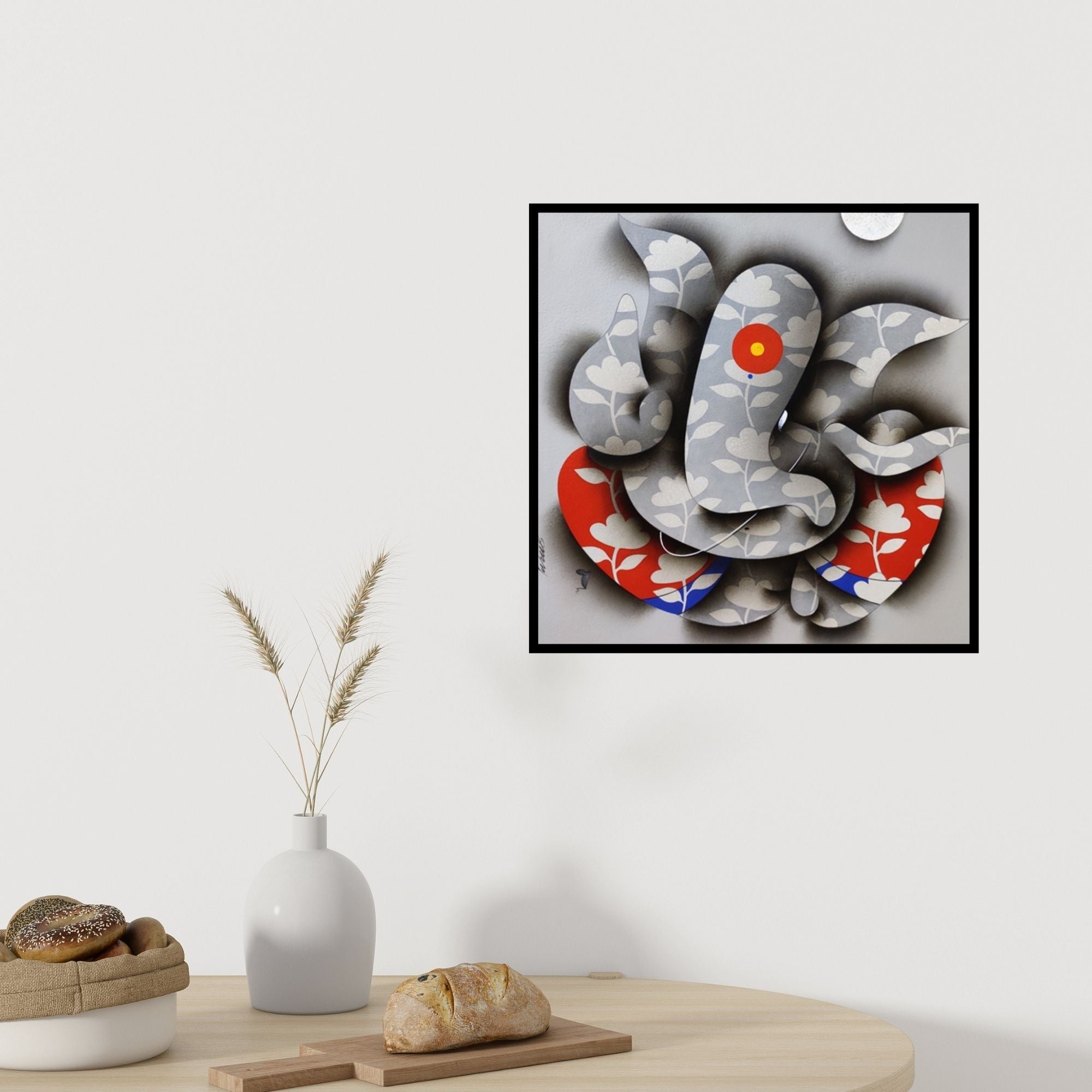 In-situ view of Paras Parmar's 'Ganesha 1 (Abstract Ganesha)' painting in a room