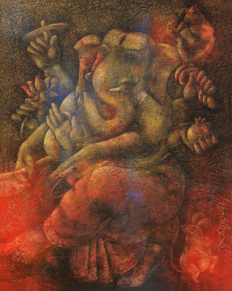 Ganesha 1' religious acrylic-oil painting by artist Hanumanth Devulapalli, 48x36 inch, on canvas