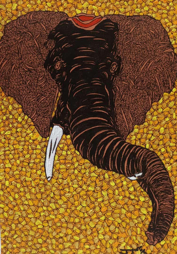 Religious acrylic painting titled 'Ganesha', 10x7 inches, by artist Rama Krishna V on Canvas