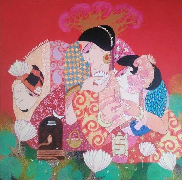'Ganesha 11' religious acrylic painting by artist Pritam Chivate, 30x30 inch, on canvas