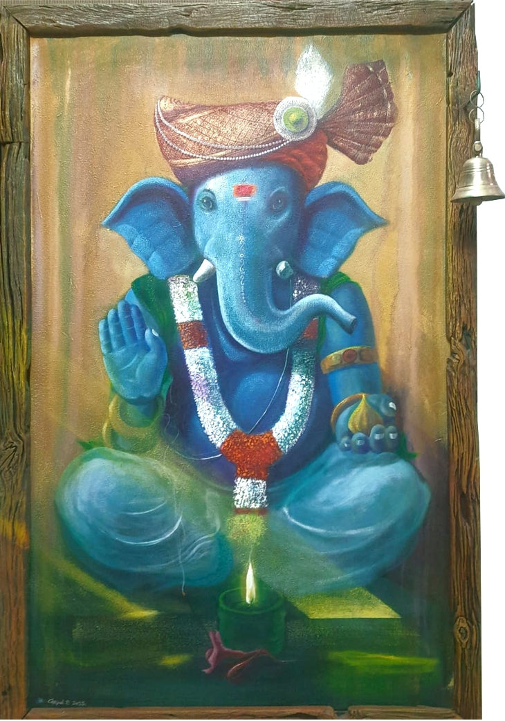 Ganesha' religious acrylic painting by artist Gopal Pardeshi, 52x34 inch, on canvas