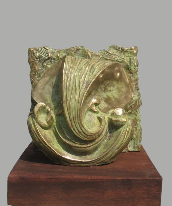 Ganesha 2' religious Brass, Metal sculpture by artist Rohan Sonavane, 14x12 inch, on brass, metal