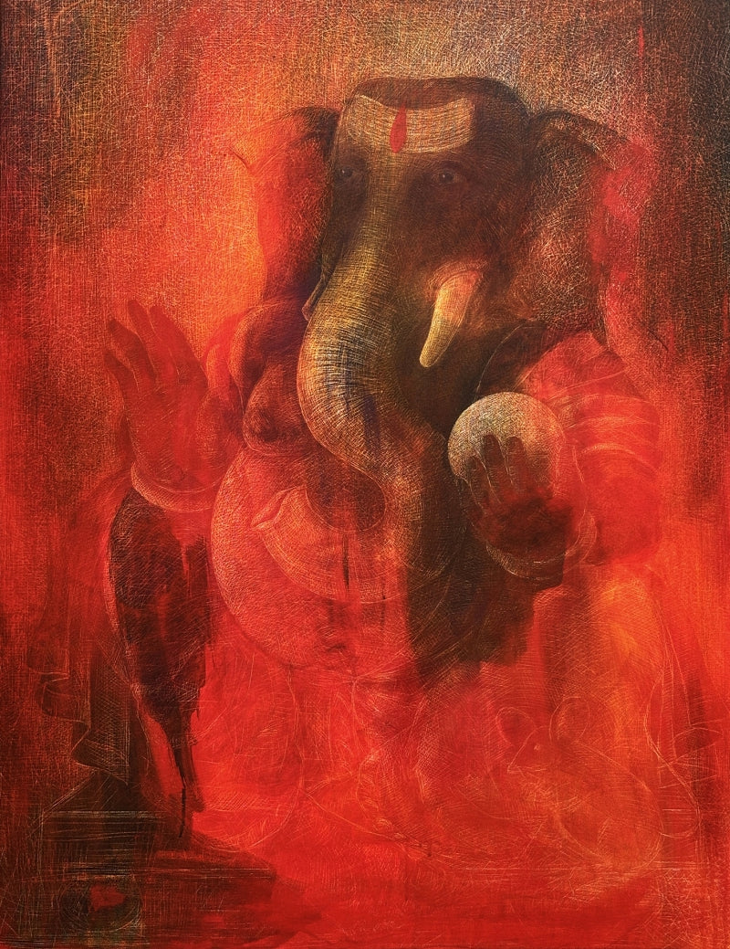 Ganesha 24' religious acrylic painting by artist Hanumanth Devulapalli, 40x30 inch, on canvas