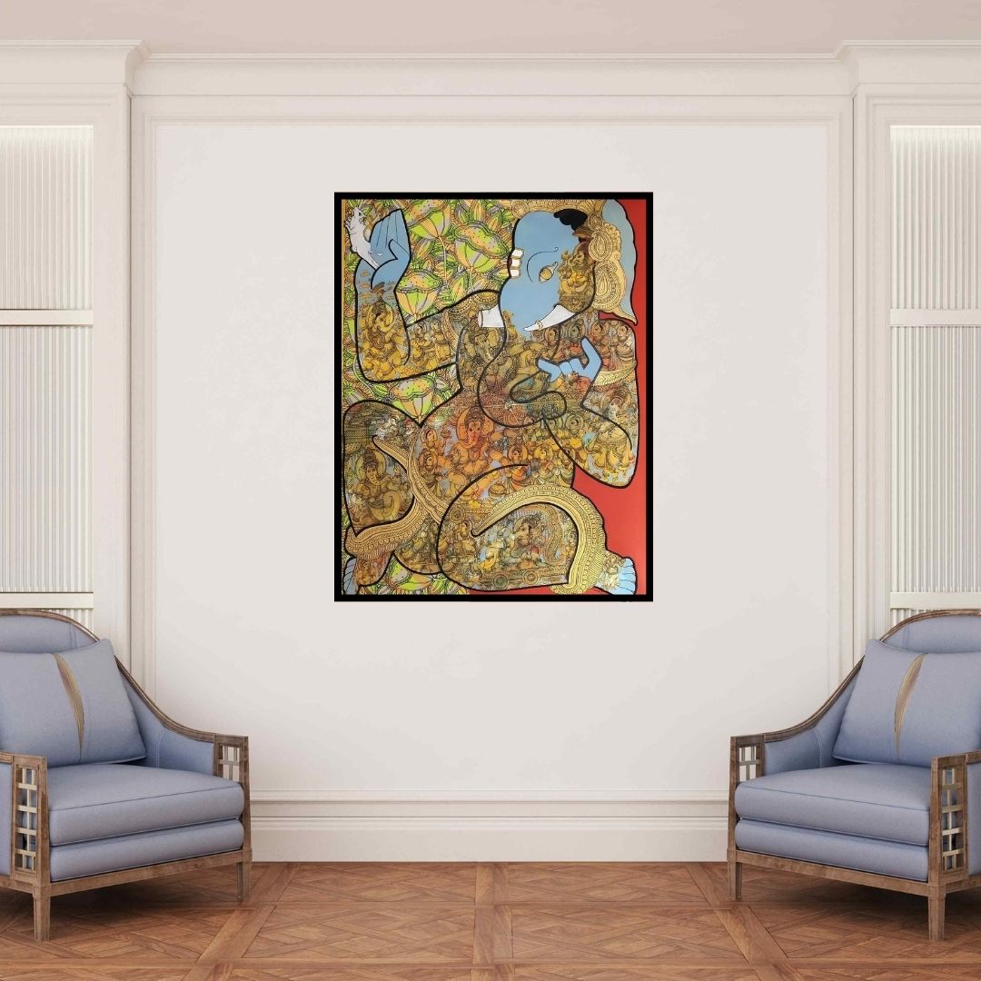 In-situ view of Ramesh Gorjala's 'Ganesha 4 (Ganesha, the Remover of Obstacles)' painting in a room