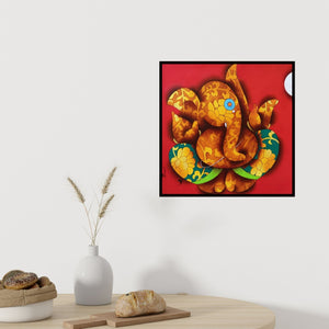In-situ view of Paras Parmar's 'Ganesha 4 (Golden Ganesha)' painting in a room