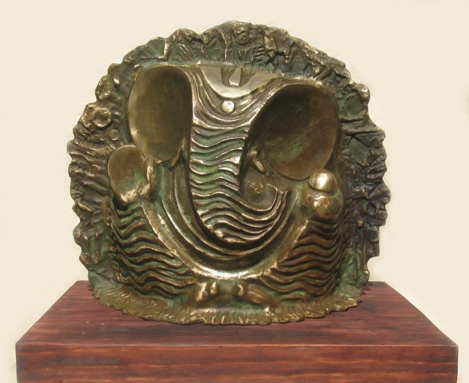 Ganesha' religious Brass, Metal sculpture by artist Rohan Sonavane, 14x14 inch, on brass, metal