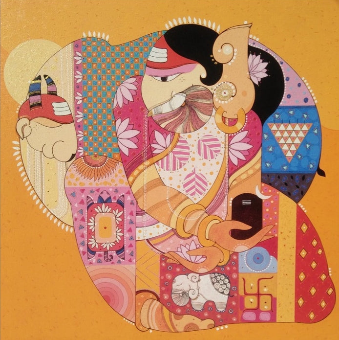 Ganesha 6' religious acrylic painting by artist Pritam Chivate, 36x36 inch, on canvas