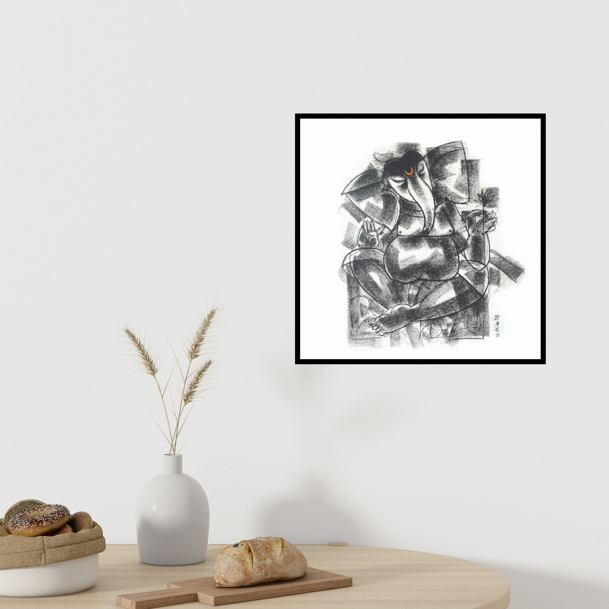 In-situ view of Sanjay Bhalerao's 'Ganesha (Meditative Ganesh)' painting in a room