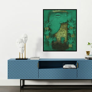 'Ganesha (Nature's Guardian)' painting by Basuki Dasgupta shown on a wall in a furnished room.