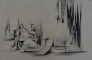 Ganesha Anantachidrupamayam (Serene Ganesha) by Durshit Bhaskar, Original Oil Religious Painting on Canvas, Medium Horizontal Wall Art