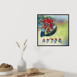 In-situ view of M Singh's 'Ganesha And Its Musical Team (Melodious Ensemble)' painting in a room