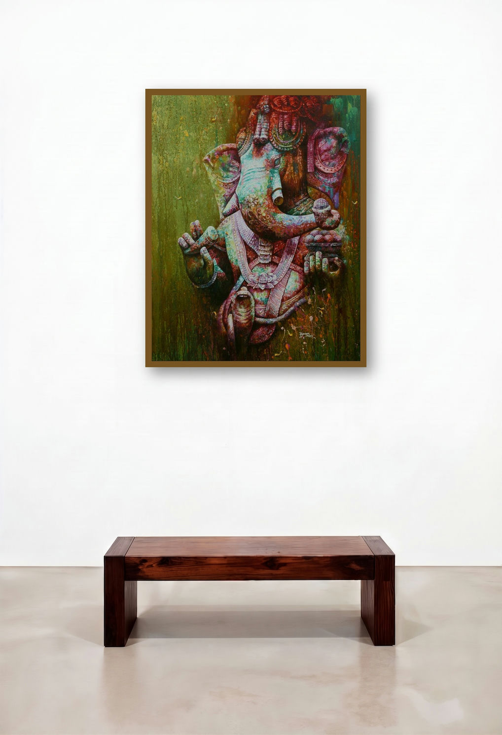 Ganesha Blessing (Ganesha The Remover of Obstacles) by artist Rajender Bharti displayed in a Traditional Foyer