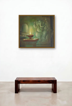 Ganesha Budhipriya (Divine Sanctum) by artist Durshit Bhaskar displayed in a Japandi Foyer