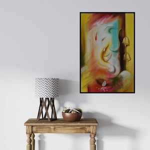 In-situ view of Durshit Bhaskar's 'Ganesha Ganadhyakshina (Ganesha with Bells)' painting in a room