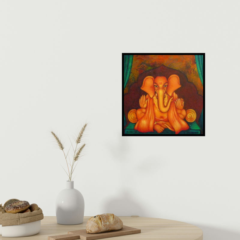 In-situ view of Manoj Aher's 'Ganesha Giving Blessing (Divine Presence)' painting in a room