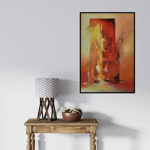 In-situ view of Durshit Bhaskar's 'Ganesha Pitambara (Musical Ganesha)' painting in a room