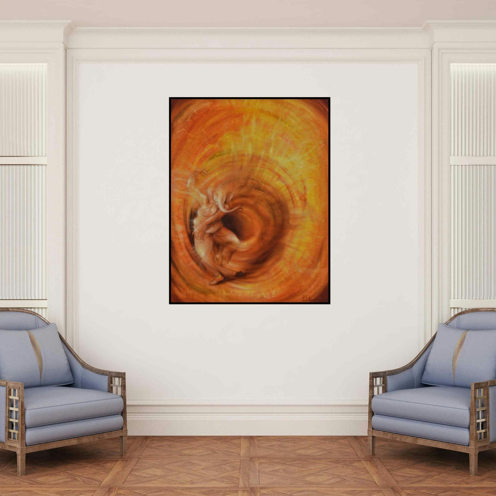 'Ganesha Sarvadevatman (Cosmic Dance of Shiva)' painting by Durshit Bhaskar shown on a wall in a furnished room.