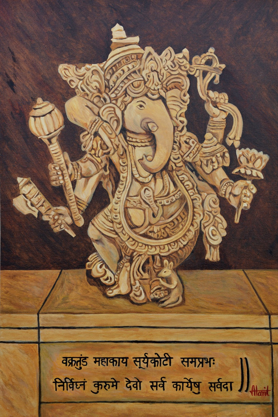 Ganesha Vinayak' religious oil painting by artist Ajay Harit, 36x24 inch, on canvas