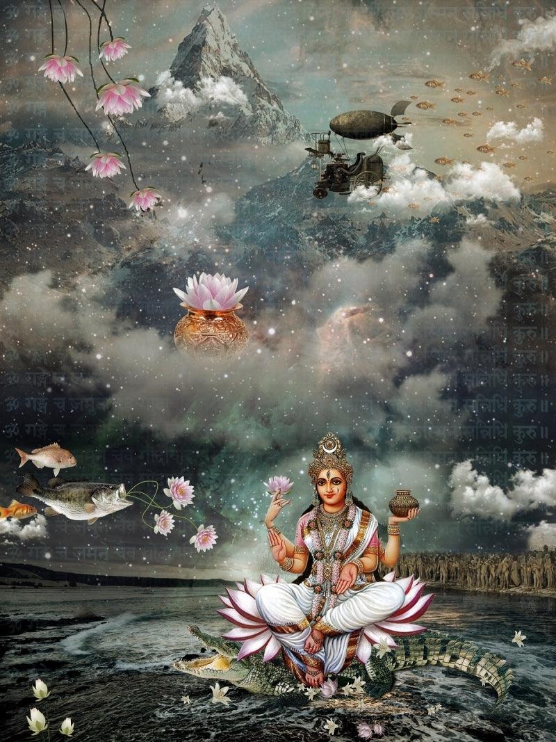 contemporary Digital Painting digital art titled 'Ganga', 32x24 inches, by artist Rakesh Chaudhary on canvas