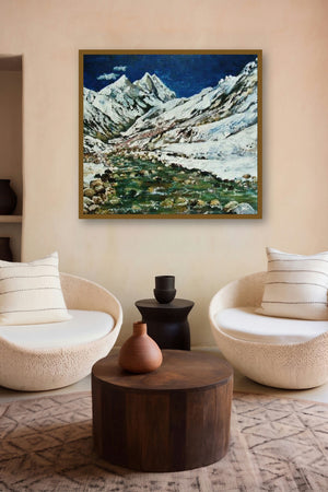 Ganga Mountain River by artist Manjula Dubey displayed in a Luxury gallery