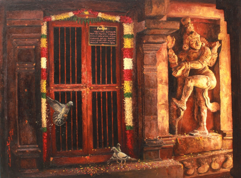 Gangaikonda Cholapuram' religious oil painting by artist Sriram Chinnadurai, 36x48 inch, on canvas