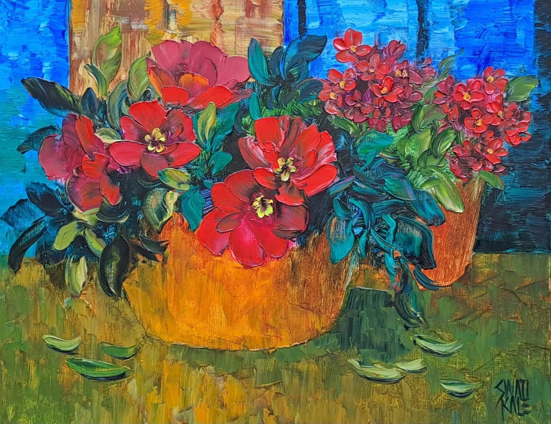 Garden Beauty' nature oil painting by artist Swati Kale, 14x18 inch, on canvas