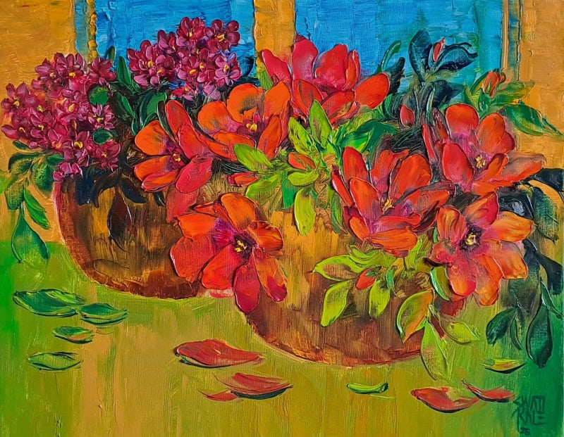'Garden Beauty 1' nature oil painting by artist Swati Kale, 14x18 inch, on canvas