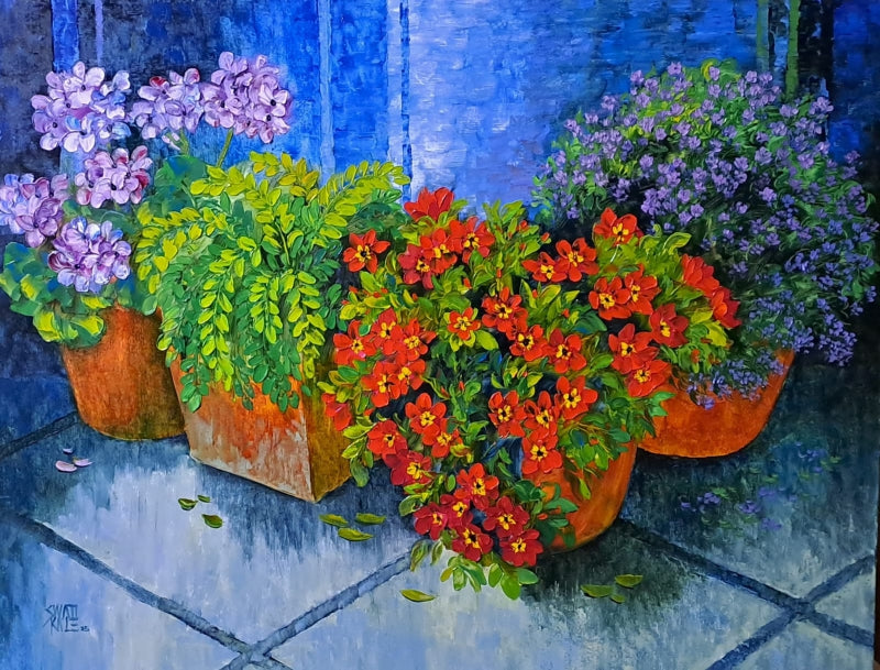 Garden Beauty' nature oil painting by artist Swati Kale, 32x42 inch, on canvas