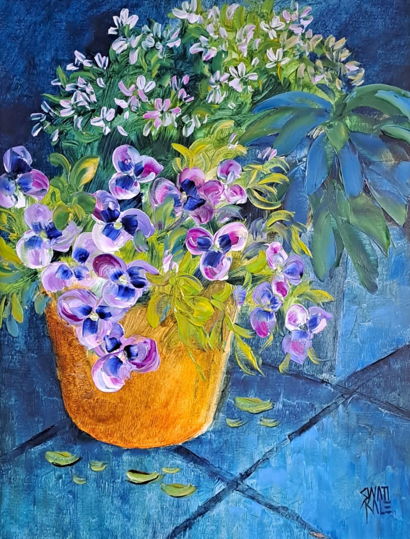 'Garden Beauty' nature oil painting by artist Swati Kale, 18x14 inch, on canvas