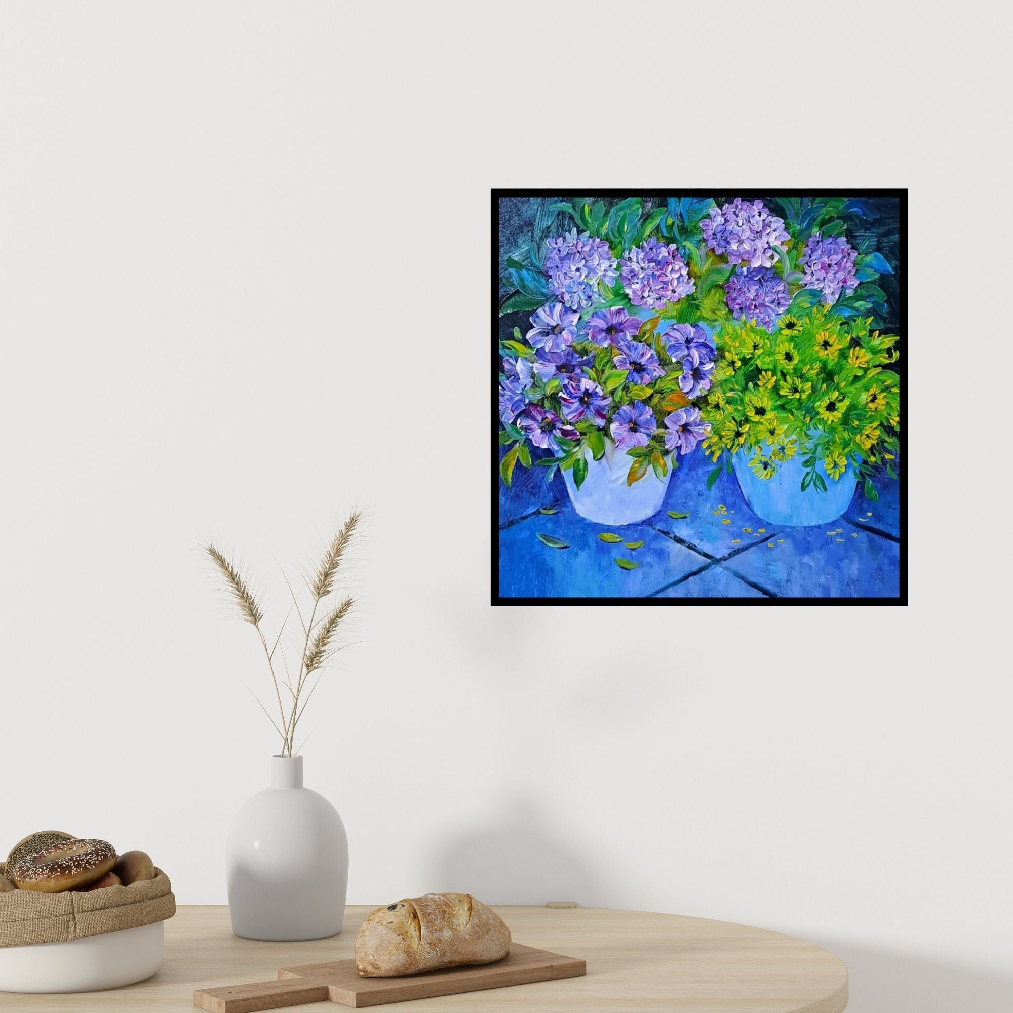 In-situ view of Swati Kale's 'Garden Beauty (Floral Symphony)' painting in a room