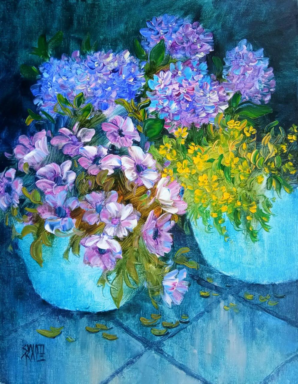 Nature oil painting titled 'Garden Glory 3', 18x14 inches, by artist Swati Kale on Canvas