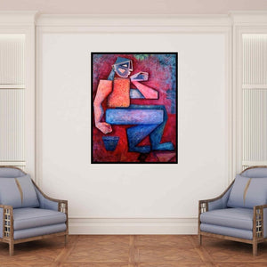 In-situ view of Amit Rajvanshi's 'Gardener (The Contemplative Gardener)' painting in a room