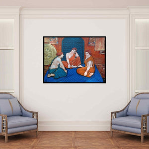 In-situ view of Apurba Karati's 'Gassiping Iv' painting in a room
