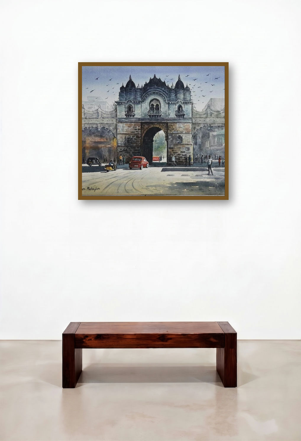 Gate (Gateway to the Past) by artist Madhukar Mahajan displayed in a Scandinavian Bedroom