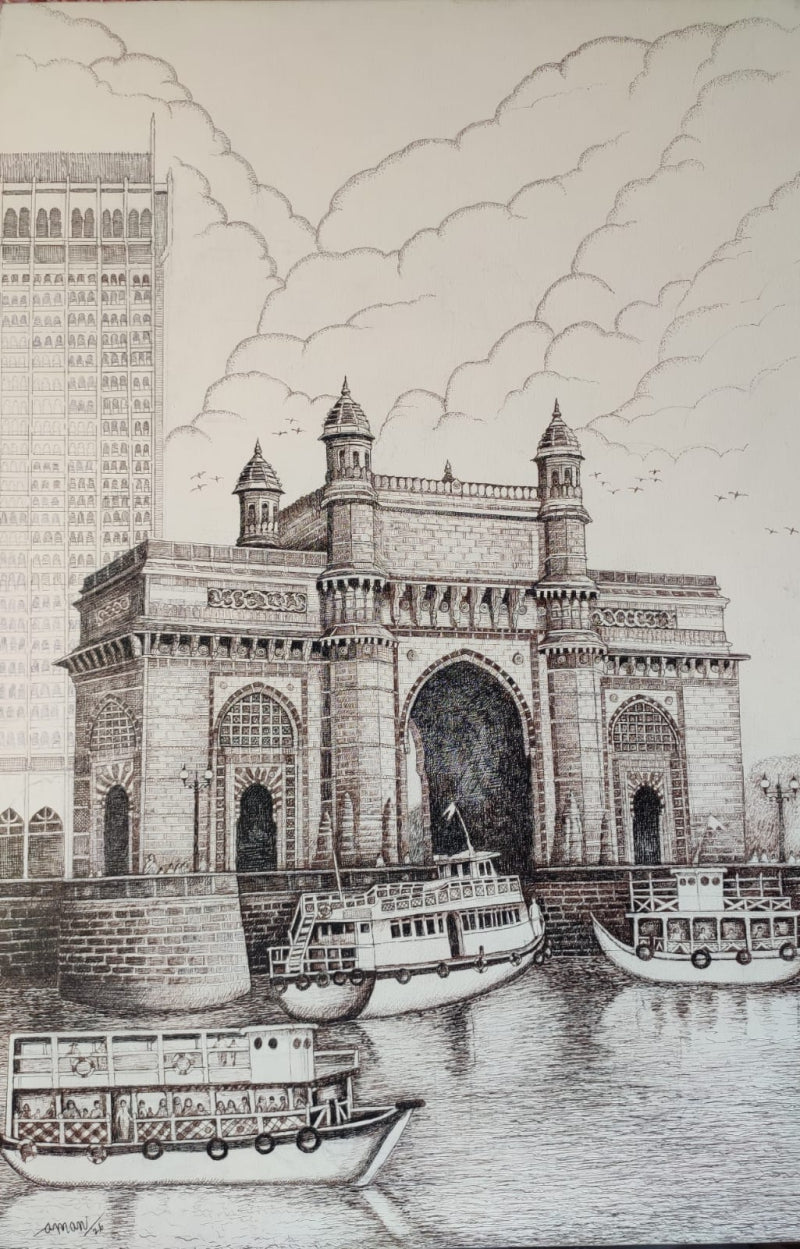 Gateway' cityscape acrylic painting by artist Aman A, 36x24 inch, on canvas