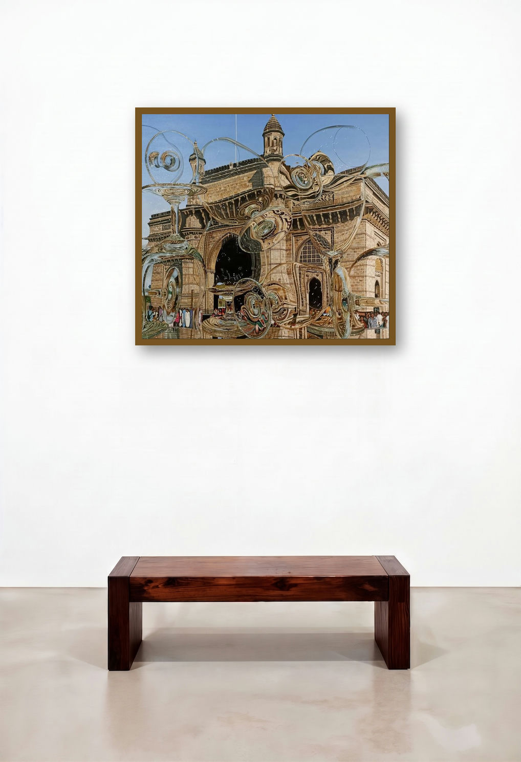 Gateway Of India Reflection (A Toast to Mumbai's Icon) by artist Tauseef Khan displayed in a Art Deco Hallway