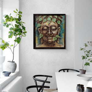 In-situ view of Darshan Sharma's 'Gautama Buddha 2 (Serenity)' painting in a room