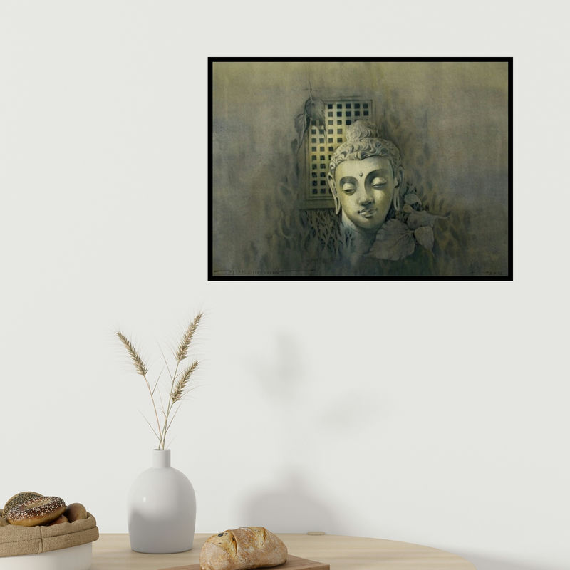 In-situ view of Vishal Chavan's 'Gautama Buddha' painting in a room