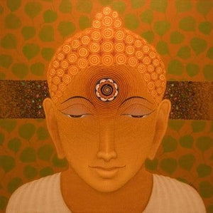 Religious acrylic painting titled 'Gautama Buddha', 24x24 inches, by artist Bhiva Punekar on Canvas