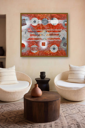 Gavlax (Abstract Composition with Geometric Shapes) by artist Sumit Mehndiratta displayed in a Museum Style gallery
