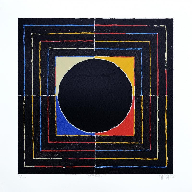 Abstract serigraphs painting titled 'Genesis', 20x20 inches, by artist S. H. Raza on Paper