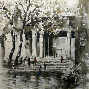 Cityscape acrylic painting titled 'Ghats Of Banaras', 30x30 inches, by artist Ashif Hossain on Canvas