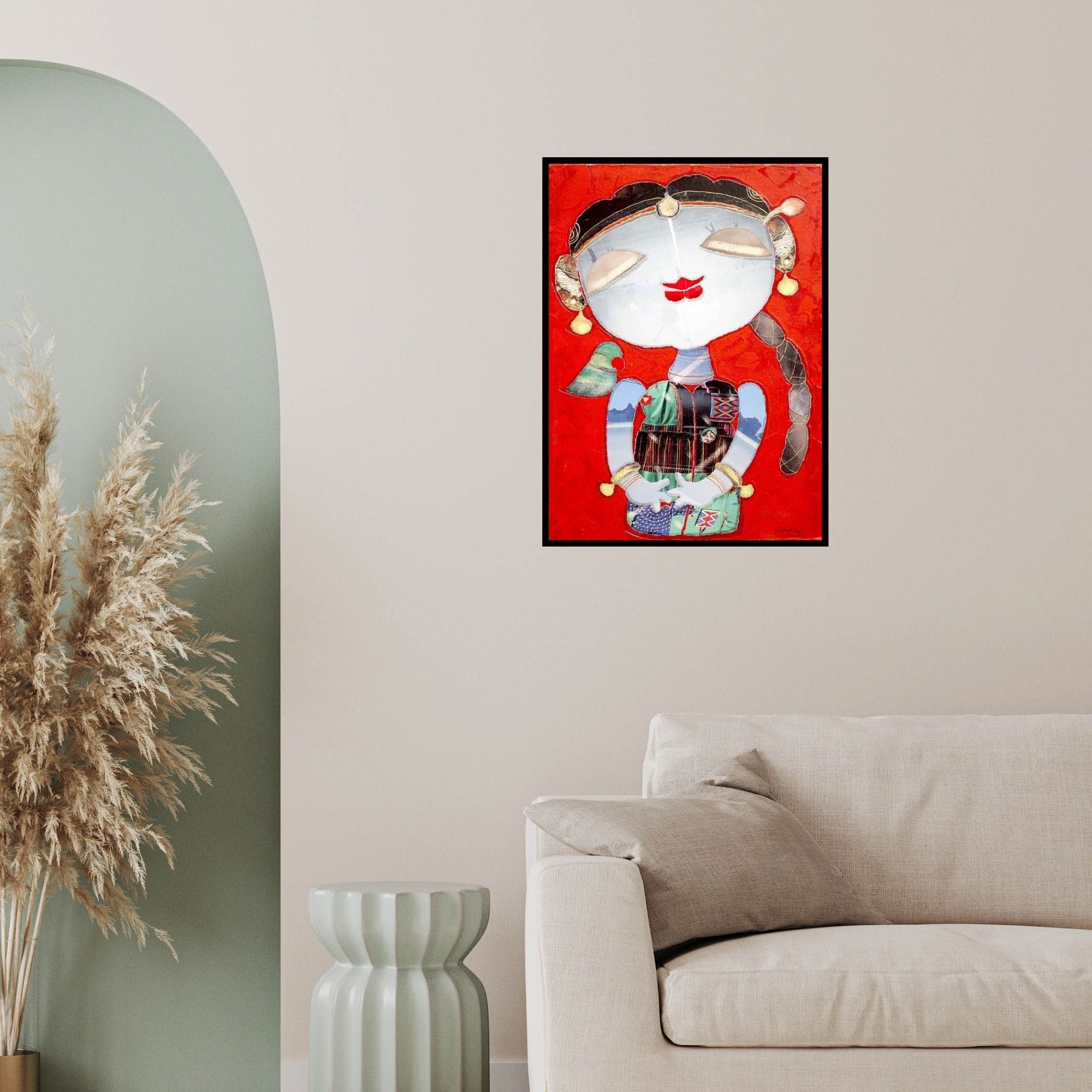 In-situ view of Amol Satre's 'Gholka (Heart of Humanity)' painting in a room