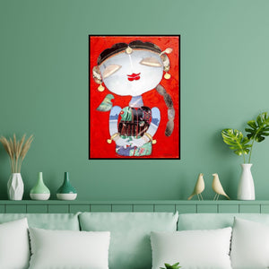 Preview of 'Gholka (Heart of Humanity)' Painting by Amol Satre shown on a wall in a furnished room.