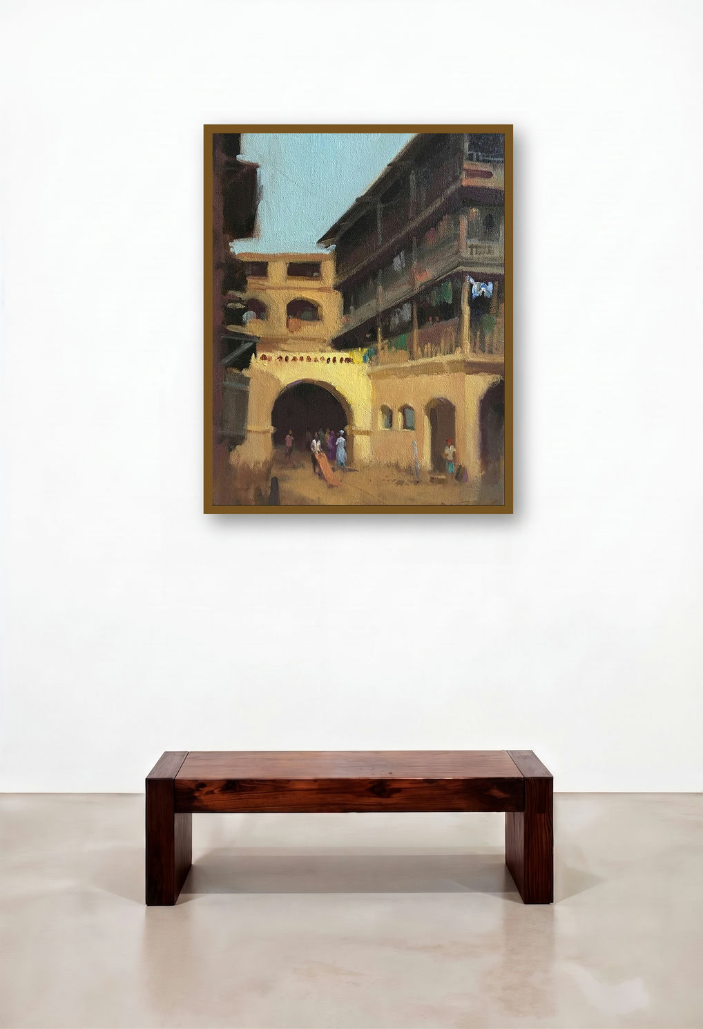 Girgaon (Life in the Alley) by artist Paresh Thukrul displayed in a Minimalist Library
