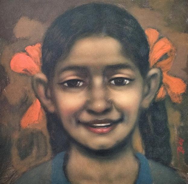 Figurative acrylic painting titled 'Girl 2', 14x14 inches, by artist Apet Pramod on Canvas