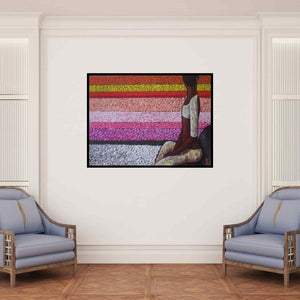 In-situ view of Suruchi Jamkar's 'Girl In The Flower Fields' painting in a room