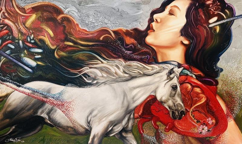 Girl With Horse painting by Ankur Rana