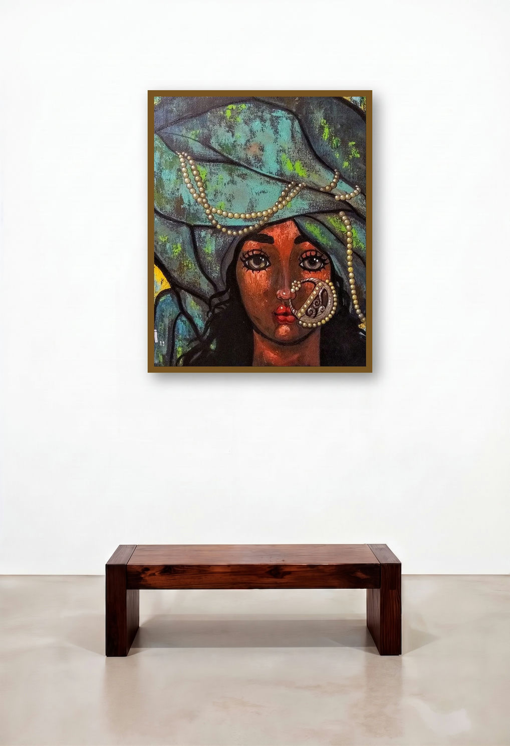 Girl In A Turban 1 by artist Suruchi Jamkar displayed in a Designer Hotel Lobby