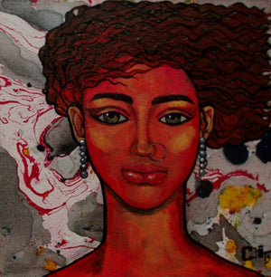 Girl In The Wind by Suruchi Jamkar, Original Oil Figurative Painting on Canvas, X-Small Square Wall Art